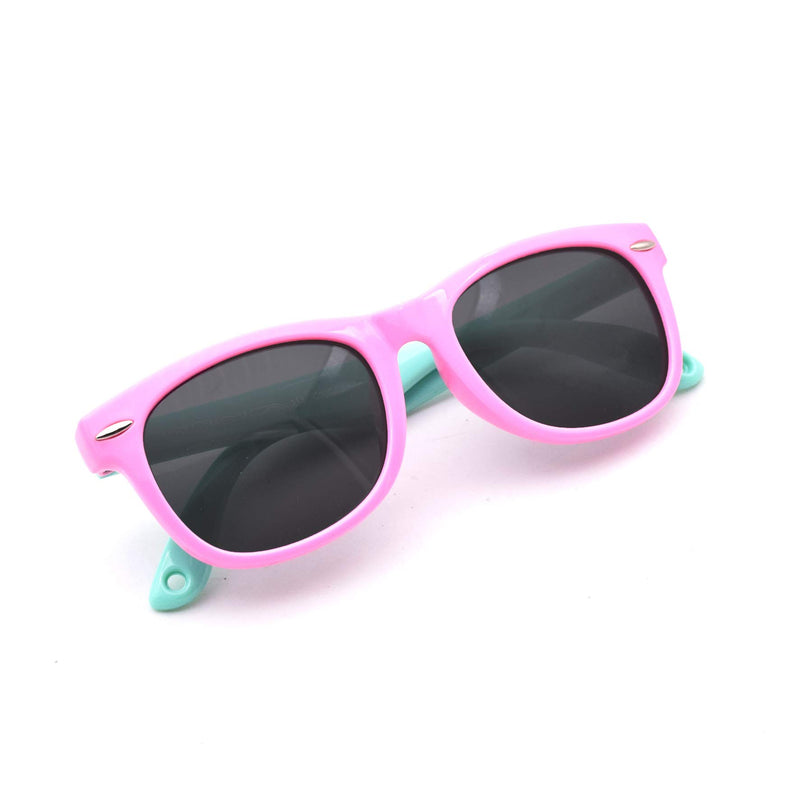 [Australia] - JUSLINK Flexible Polarized Baby Sunglasses for Toddler and Infant with Strap Age 0-3 Pink-green 