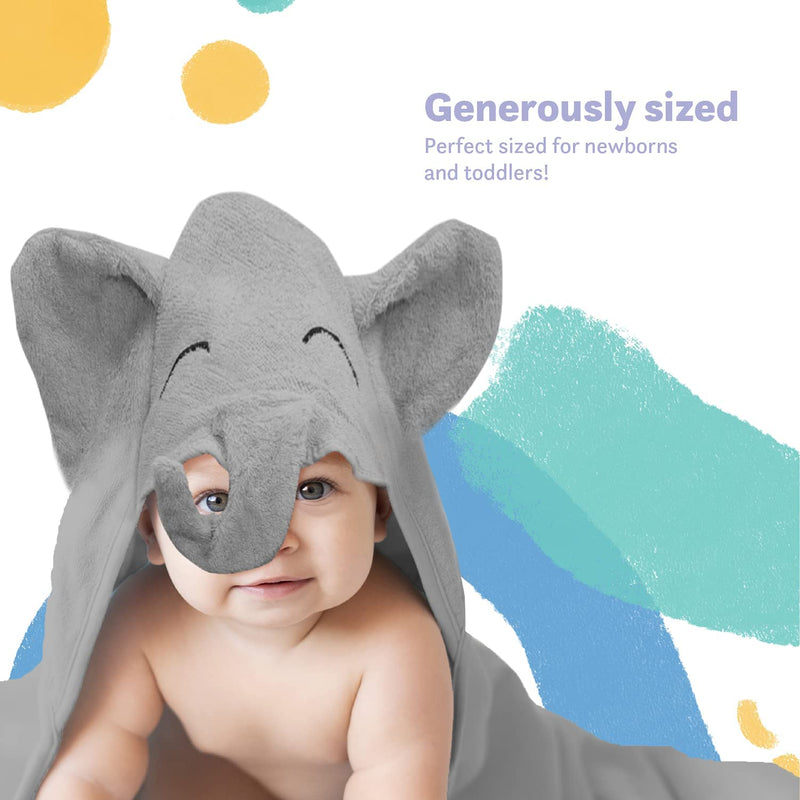 [Australia] - Organic Bamboo Hooded Baby Towel by Liname - Ultra Soft, Thick & Extra Absorbent Baby Towels with Hood for Newborns - Keeps Your Baby Warm & Cosy - Extra Large Baby Bath Towel for Infants & Toddlers Elephant 