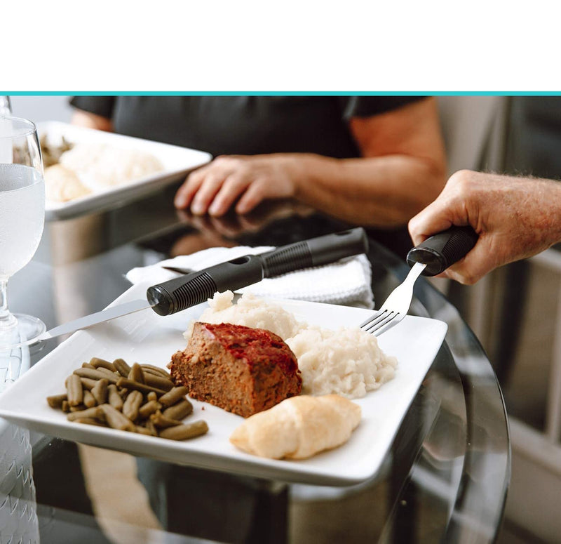 [Australia] - Extra Wide Handles Easy Grip Cutlery Set, Corfort Grips Disability Ideal Dining aid (Black 3PCS Curved) Black 3PCS Curved 