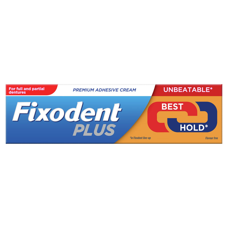 [Australia] - Fixodent Plus Denture Adhesive Cream, 40g x 4, Best Hold, Premium, Up to 88% of The Hold at The End of The Day 