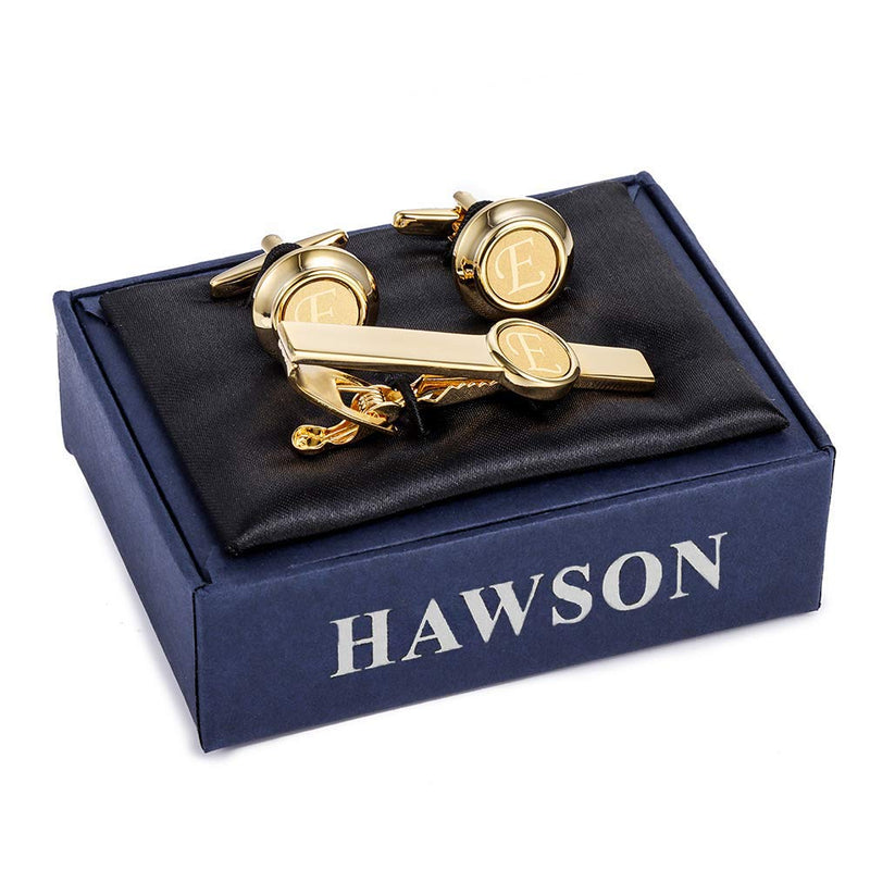 [Australia] - HAWSON 2 inch Tie Clips and Cufflinks Sets for Men A-Z Gold Engraved Letter Cufflinks and Tie Clips Sets for Formal Business Wedding A(2 Cufflink + Tie Clip) 