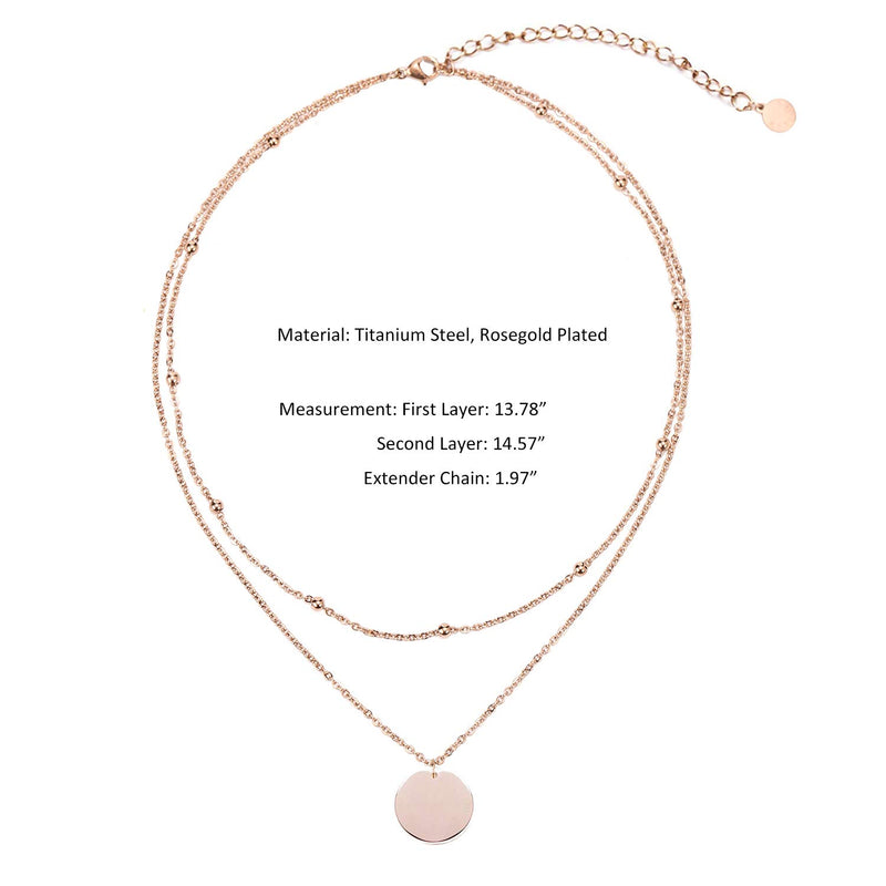 [Australia] - LEGITTA Disc Pendant Necklace Layered Titanium Steel Chain Choker in Rose Gold for Women Girls 