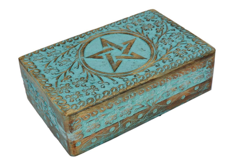 [Australia] - Wooden Decorative Jewellery Box Pentacle Organizer Keepsake Trinket Prayer Book Holder Watch Tea Bag Box Coin Collector Charms Keeper Star 