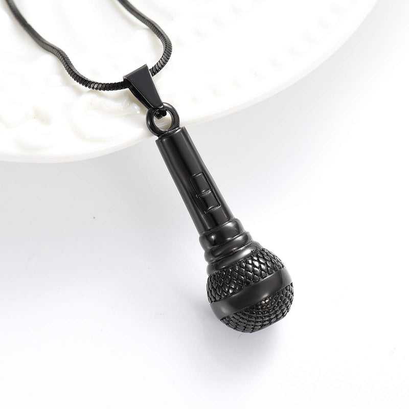 [Australia] - Microphone Cremation Jewelry for Ashes - Memorial Urn Necklace Ashes Holder Stainless Steel Keepsake Pendant Jewelry for Music Lover Black 