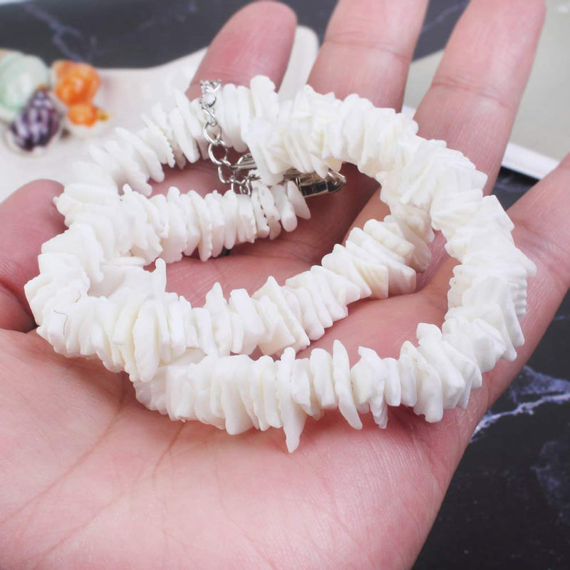 [Australia] - Women Puka Sea Shell Choker Necklace Bracelet Set for Women Cowrie Shell Tatement Adjustable Cord Pendant Set White 