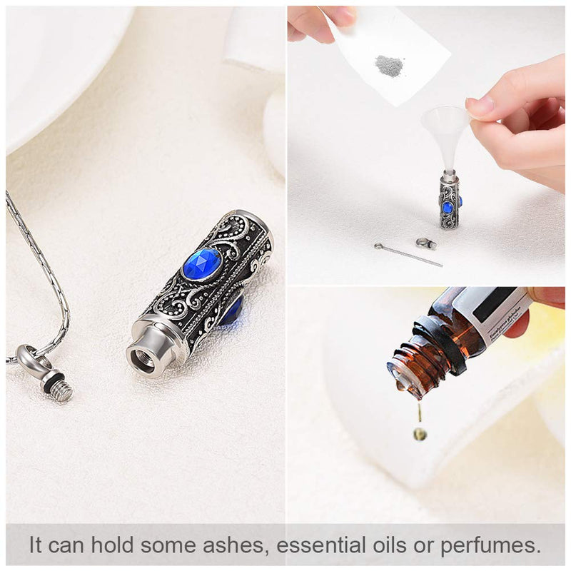 [Australia] - constantlife Cremation Jewelry for Ashes Crystal Stainless Steel Cylinder Urn Pendant Memorial Necklace Keepsake for Women/Men Blue 