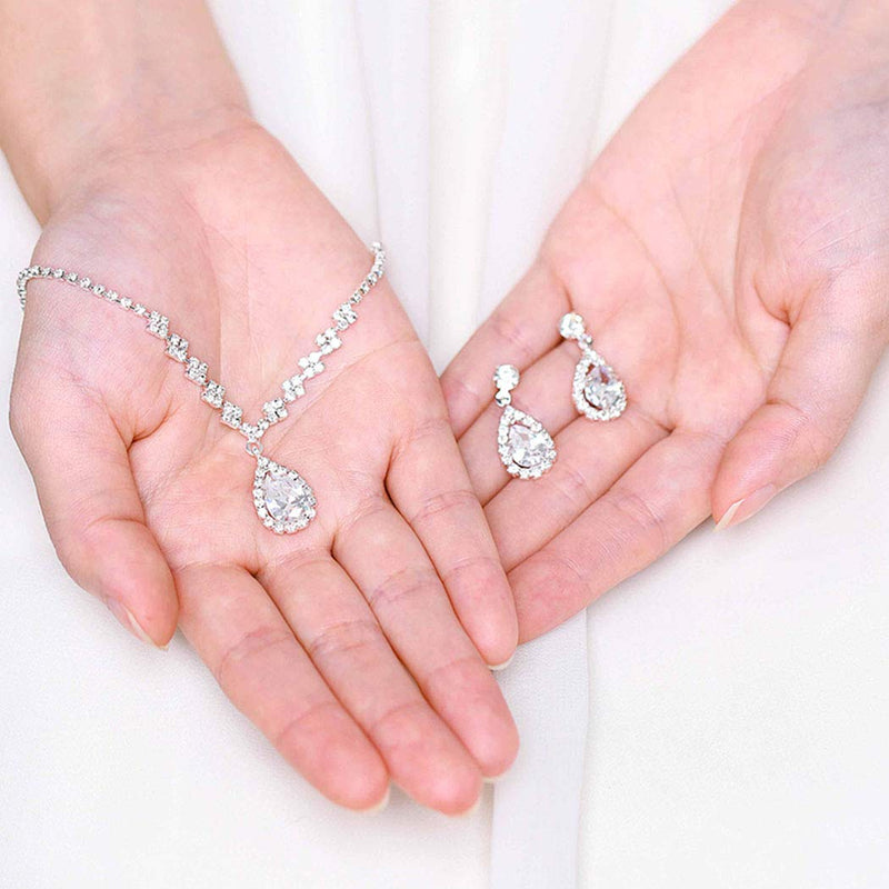 [Australia] - Unicra Bride Silver Necklace Earrings Set Crystal Bridal Wedding Jewelry Sets Rhinestone Choker Necklace for Women and Girls(3 piece set - 2 earrings and 1 necklace) (Silver 3) 