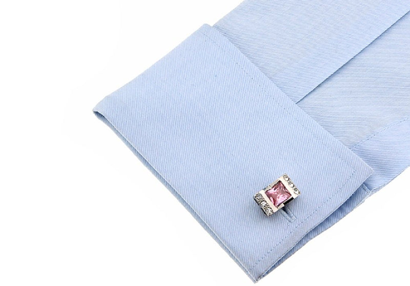 [Australia] - MRCUFF Pink Crystal with Clear Accents Cufflinks in Presentation Gift Box & Polishing Cloth 