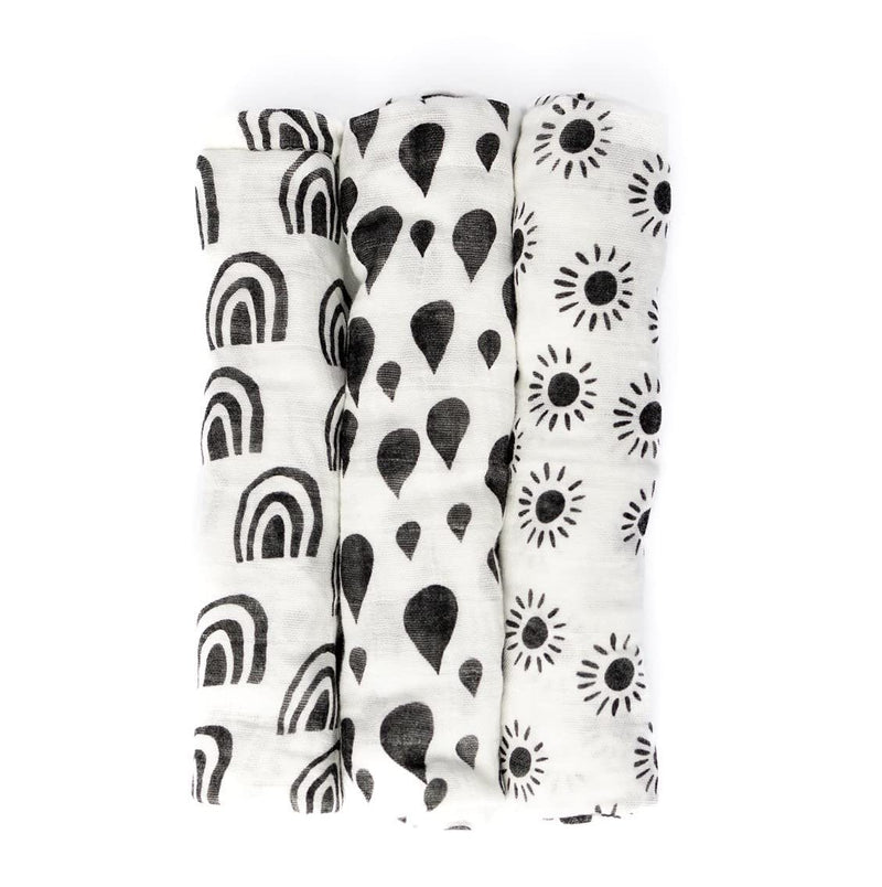 [Australia] - Muslin Squares Bamboo in Black and White Pack of 3 Sensory Muslins for babies Visual Development and Stimulation!… (Black / White, Rainbow) Black / White 