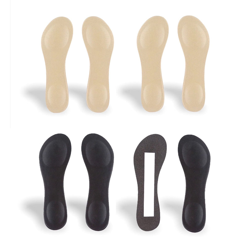 [Australia] - CB 4 Pairs of Cloth Surface Sponge Inserts Invisible Slim Insoles Liners, Ball of Foot Pain Relief Cushion, Arch Pain Barefoot Support, 3/4 Length for Women's Shoes 5-8, Style A, Nude & Black 