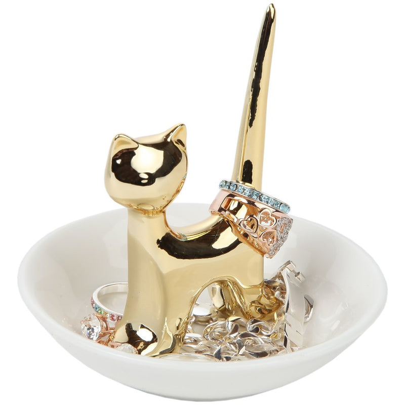 [Australia] - Home-X Porcelain Dish Ring Holder and Jewelry Tray, Jewelry Holder (Cat) 