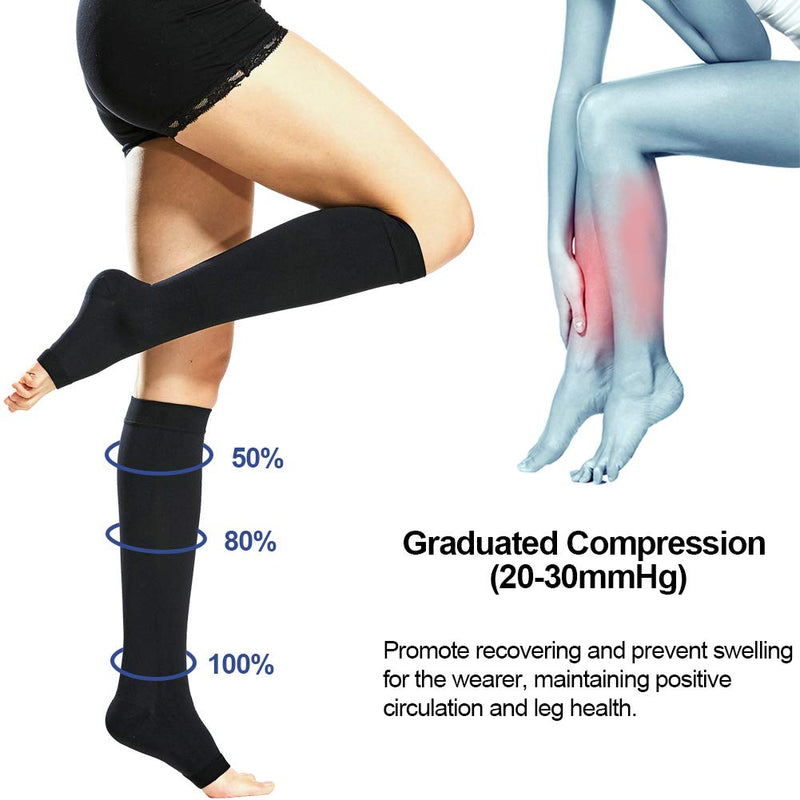 [Australia] - Beister 20-30 mmHg Knee High Compression Socks for Women Men Calf Varicose Veins Large (Pack of 1) Black 