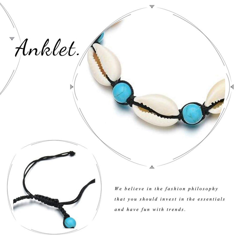 [Australia] - Gemily Boho Seashell Anklets Rope Beach Turquoise Foot Bracelets Jewelry for Women and Girls 