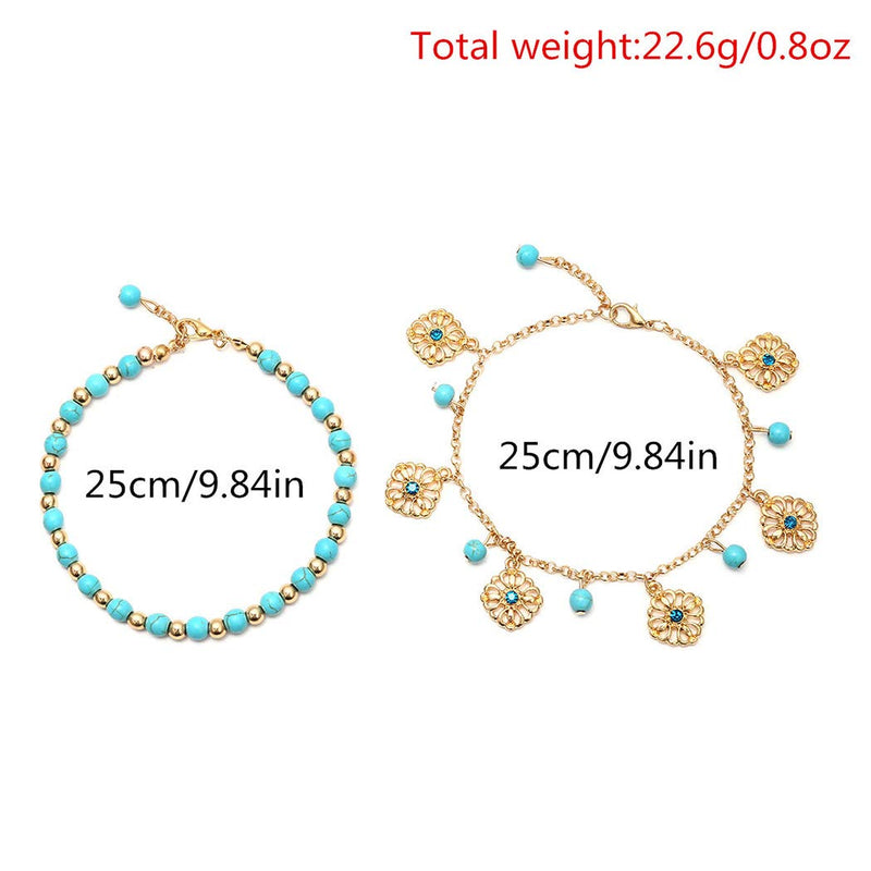 [Australia] - Asooll Gold Vintage Turquoise Anklet Flower Totem Anklet Multi-layered Foot Chain Jewelry for Women and Girls 