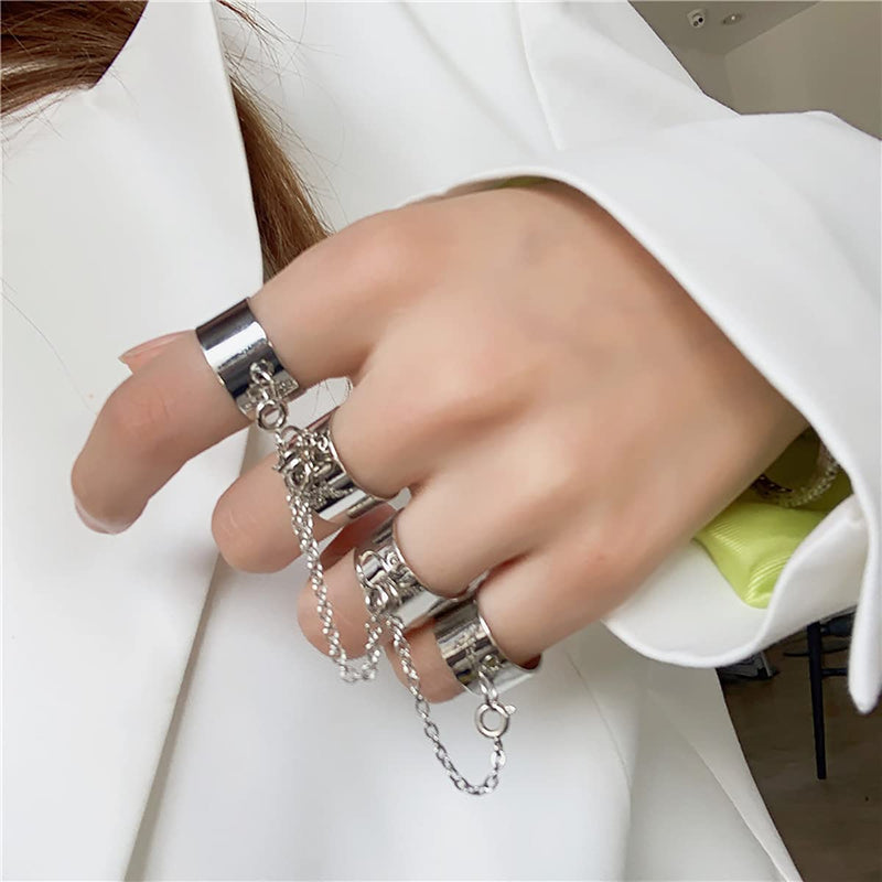 [Australia] - INENIMARTJ 2Pcs Punk Vintage Cross Knuckle Ring With Chain Gothic Finger Rings for Men Stackable Statement Ring for Women Girls 