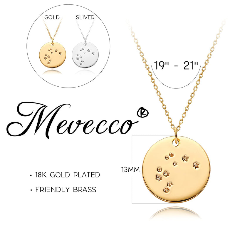 [Australia] - Mevecco Gold Necklace Coin Disc Zodiac 12 Constellation Star Connected Engraved Horoscope Sign Astrology Pendant 18K Gold Plated Chain Dainty Personalized Simple Jewelry Aquarius 