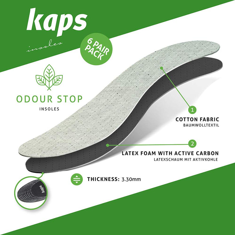 [Australia] - 6 Pair Pack Anti Odour Shoe Insoles Set with Odor Eating Charcoal | Shoe Inserts | Kaps Odour Stop | Cut to Size 