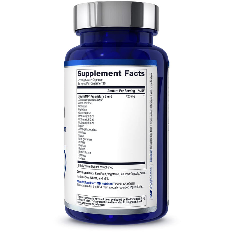 [Australia] - 1MD Nutrition EnzymeMD - Digestive Enzymes Supplement - Doctor Formulated | 18 Plant-Based Enzymes - Gas & Bloating Support | 60 Capsules 60 Count (Pack of 1) 