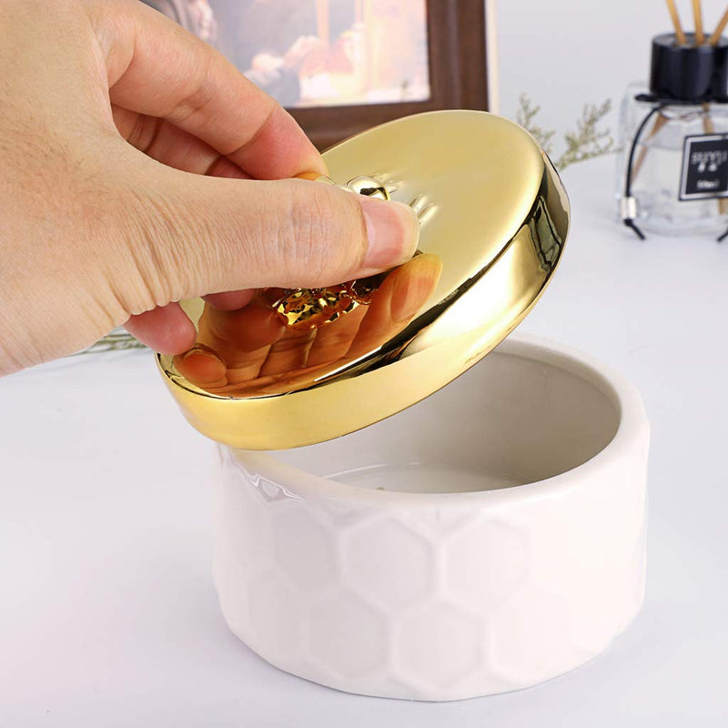 [Australia] - Hipiwe Ceramics Jewelry Box with Golden Bee Lid - Small Jewelry Display Organizer Holder Trinket Storage Tank Container for Home Decor,Gift for Girls Women 