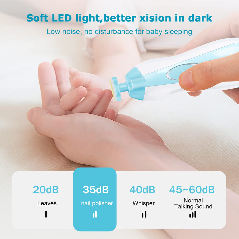 [Australia] - Baby Nail File, 6 in 1 Safety Cutter Trimmer Clipper with LED Front Light - Safe and Quiet, Baby Nail Trimmer for Newborn Toddler Toes and Fingernails, Trim and Polish (Blue) Blue 