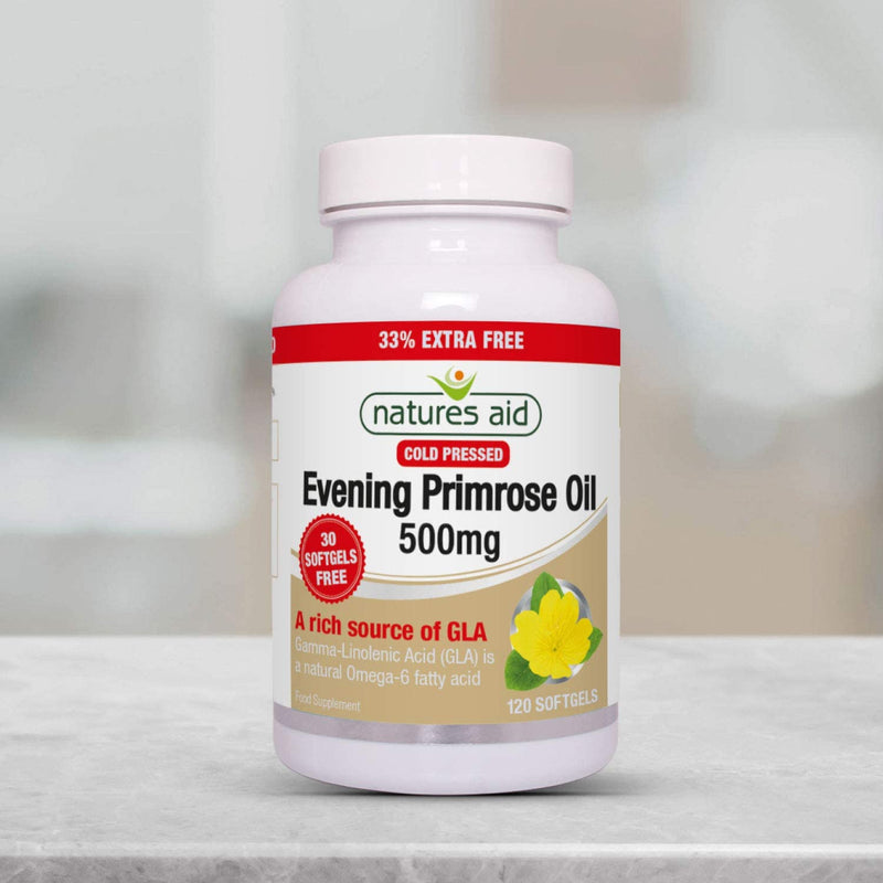 [Australia] - Natures Aid Evening Primrose Oil, 500 mg, 120 Softgels (Pure Cold Pressed Evening Primrose Oil, Omega-6 Gamma Linolenic Acid, Made in the UK) 120 Count (Pack of 1) 