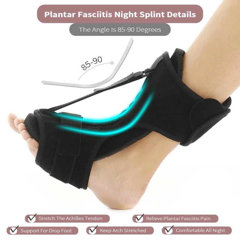 [Australia] - Upgraded Plantar Fasciitis Night Splint , Adjustable Plantar Fasciitis Relief Night Splint for Women & Men, Relief Brace for Plantar Fasciitis Relief, Achilles Tendonitis and Foot Drop (black) black 