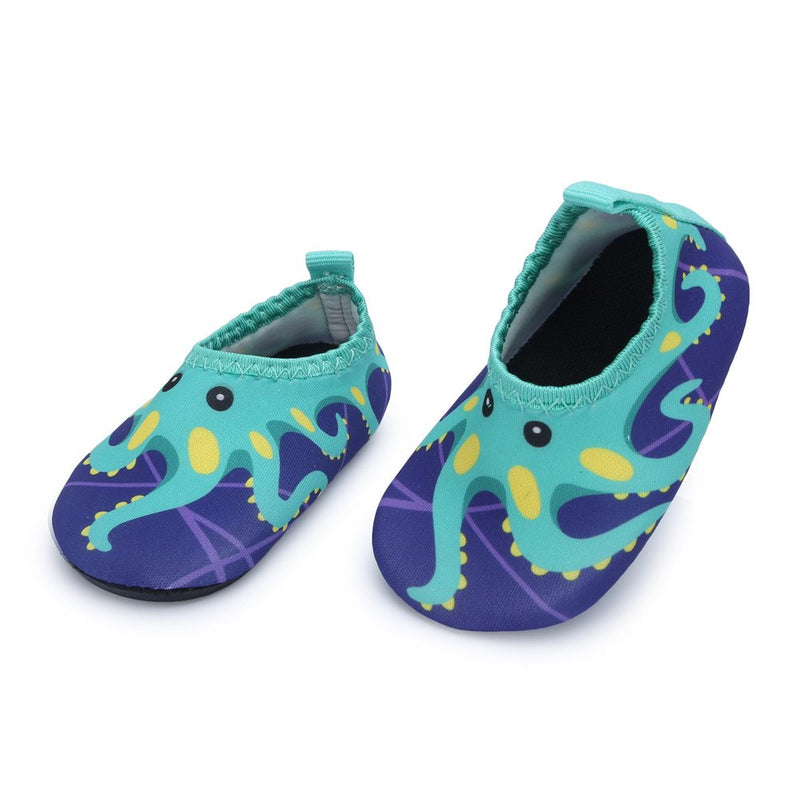 [Australia] - JIASUQI Baby Boys and Girls Barefoot Swim Water Skin Shoes Aqua Socks for Beach Swim Pool 6-12 Months Infant Green/Octopus 