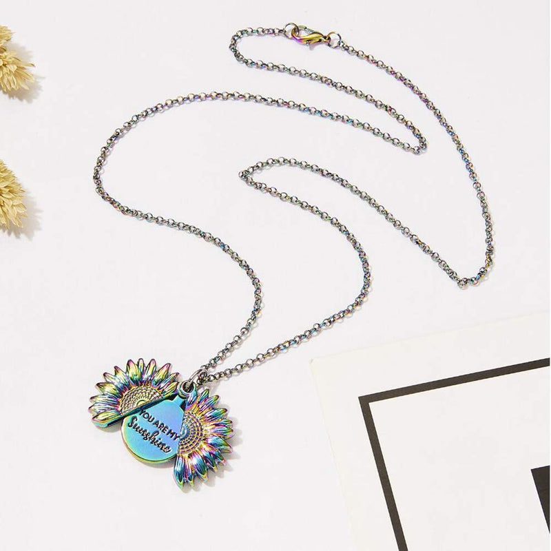 [Australia] - Sunflower Necklace for Women Girls You are My Sunshine Necklace Sunflower Locket Jewelry Pendant Chain Gifts Colorful 