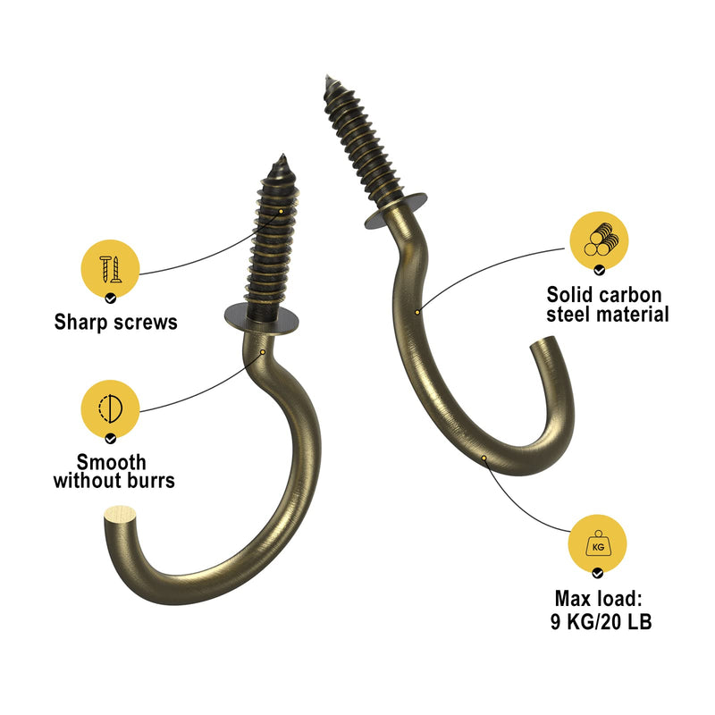 [Australia] - Screw Hooks, RELBRO Bronze 1-1/4 inch Cup Hooks Screw in Metal Heavy Duty Screw Ceiling Wall Hooks Plant Hooks for Hanging Plants Mugs Utensils Jewelry Lights feeders Wind Chimes - 50 Pcs 