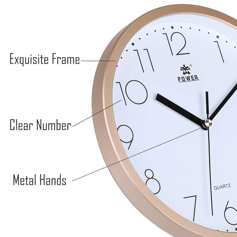 [Australia] - Laigoo 10 Inch Modern Wall Clock Decorative Non-Ticking - Silent Quartz Movement Battery Operated Analog Clock Round for Bedroom, Home, School, Office(Gold) Gold 