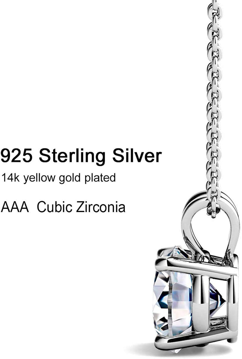 [Australia] - AllenCOCO White Gold Plated Sterling Silver Cubic Zirconia Round Cut Solitaire Pendant Necklace 