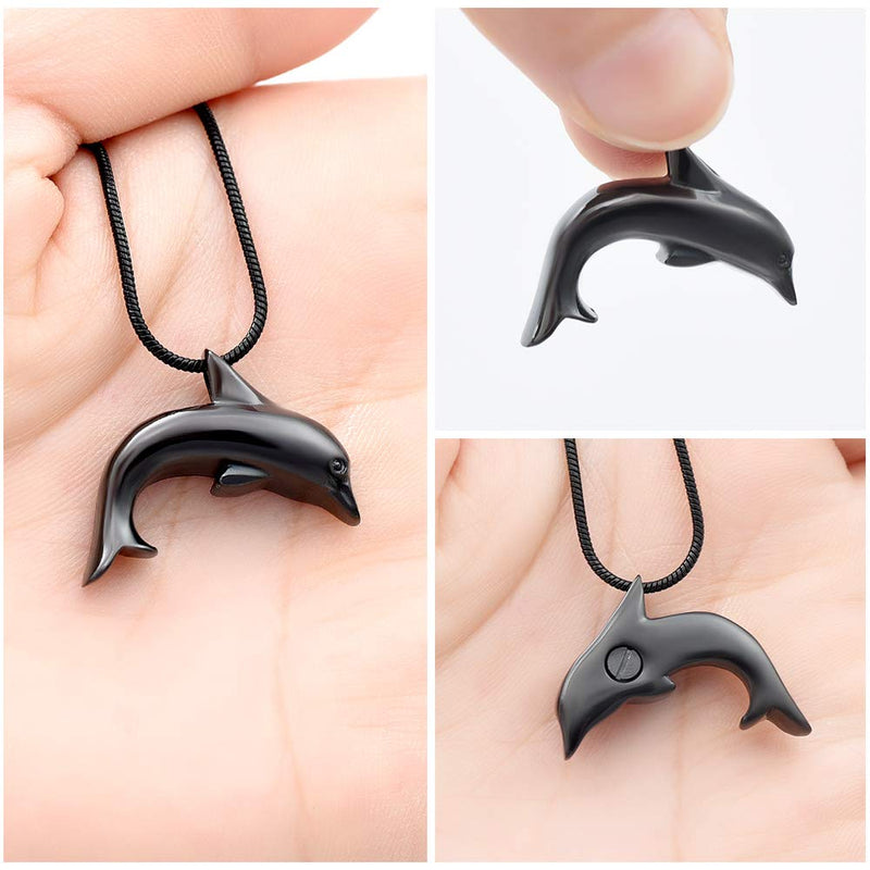 [Australia] - Dolphin Shape Cremation Necklace for Ashes Stainless Steel Ashes Holder Keepsake Memorial Urn Pendant Jewelry +Fill kit Black 