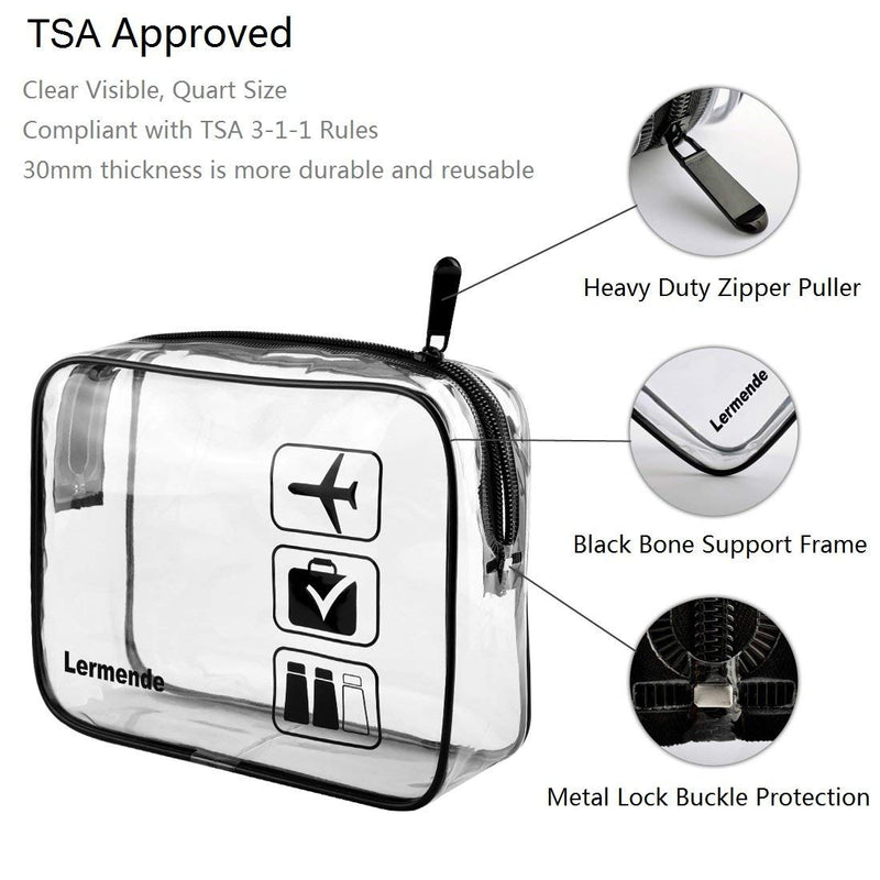 [Australia] - Lermende Clear Toiletry Bag TSA Approved Travel Carry On Airport Airline Compliant Bag Quart Sized 3-1-1 Kit Luggage Pouch (5 Black) 8.5black 