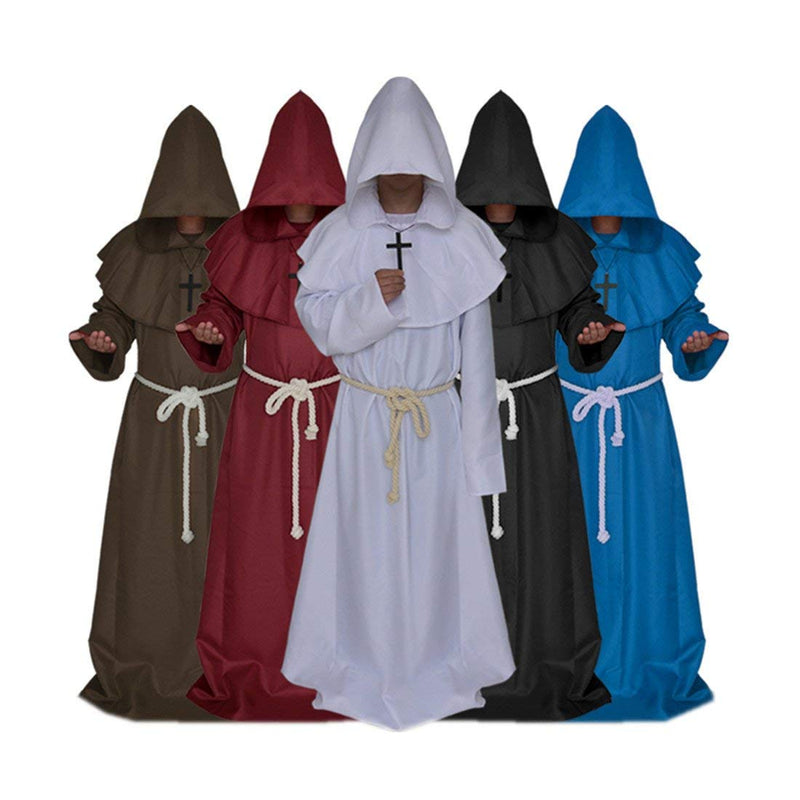 [Australia] - Friar Medieval Hooded Monk Renaissance Priest Robe Costume Cosplay Small Blue 