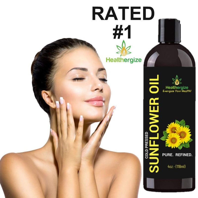 [Australia] - Healthergize Sunflower Oil for Skin, Face, Body, Hair-100% pure Carrier Oil, Aroma Therapy, Massage, Moisturizer, Conditioner-4 oz. 