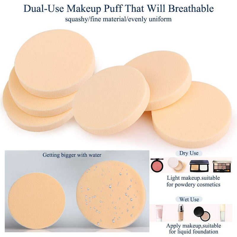 [Australia] - BEAKEY 12 Pcs Round Makeup Sponges with Air Cushion Powder Puff, Latex-free Blending Sponge and Makeup Puff for Liquid Foundation, Cream, Powder, Concealer (6 Sponges+6 Puffs) 