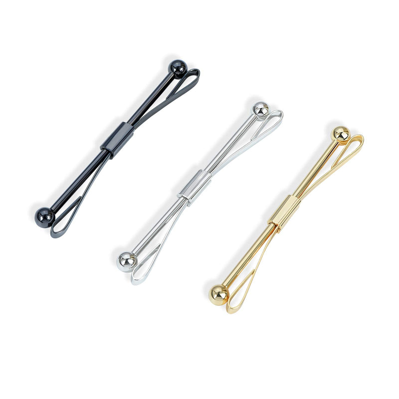 [Australia] - VVCome 3PCS Men's Classic Tie Clips Shirt Collar Clip Collar Bar for Necktie Gold Silver Black Tone Necktie Bar Pinch Clips Tie Pins Ball Head 