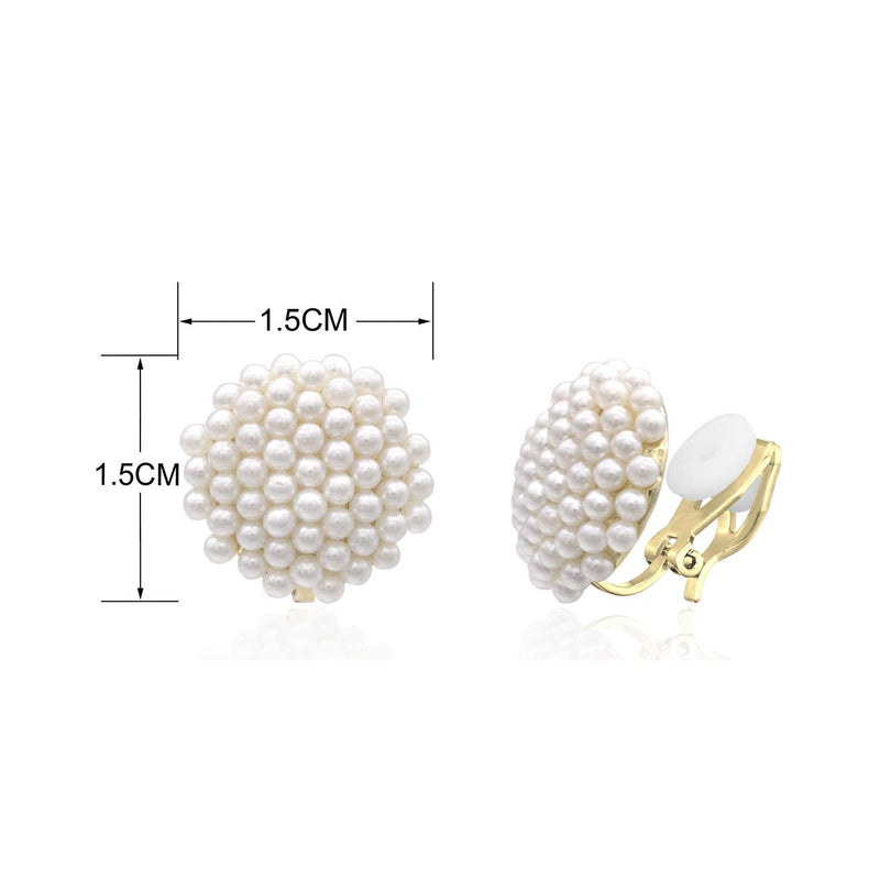 [Australia] - QUKE Simulated Pearl Golden Tone Big Clip On Studs Earrings Non Pierced Bridal Elegant Earrings Jewelry Gift for Women Girls 
