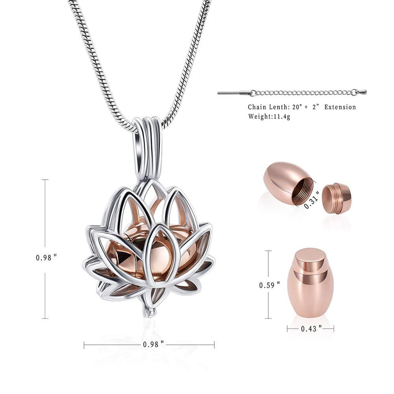 [Australia] - Cremation Jewelry Urn Pendant Necklace with Hollow Urn Cremation Jewelry for Ashes Lotus Flower Shape RoseGold lotus 