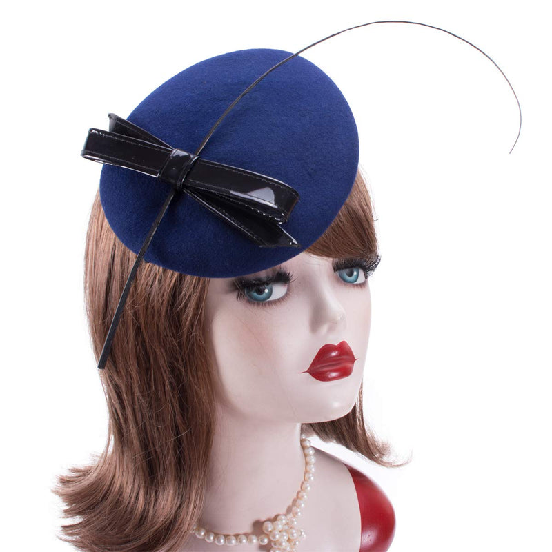 [Australia] - Lawliet Womens Bow Feather Felt Wool Fascinator Pillbox Tilt Cocktail Hat A144 Blue 