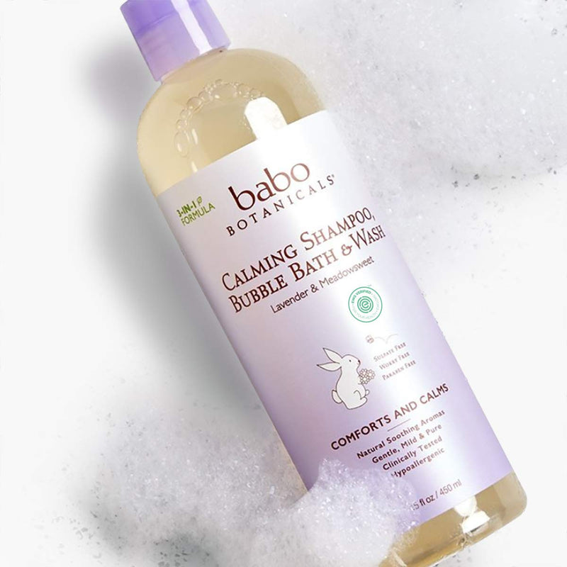 [Australia] - Babo Botanicals Calming Plant-Based 3-in-1 Bubble Bath, Shampoo & Wash - With Lavender & Organic Meadowsweet - For Babies, Kids & Adults With Sensitive Skin - EWG Verified - 15 Fl. Oz. 15 Fl Oz (Pack of 1) 