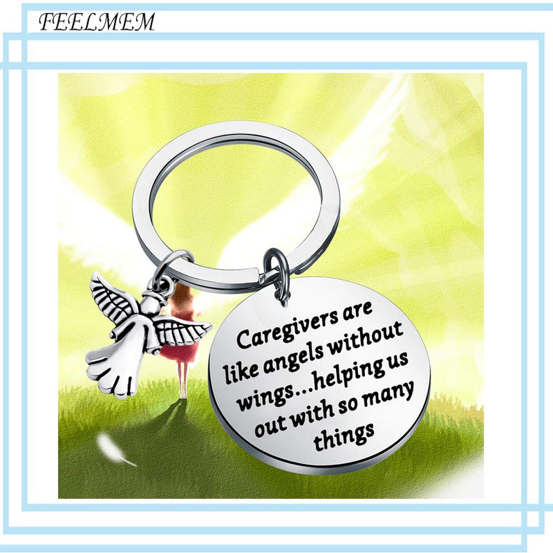 [Australia] - FEELMEM Caregivers Gifts Guardian Angel Keychain Thank You Gift for Caregivers Caretakers Gifts Caregivers are Like Angels Without Wings Helping Us Out with So Many Things Keychain silver 