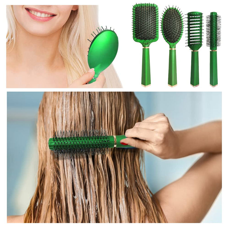 [Australia] - 4 Pcs Hair Brush Set,Anti Static Massage Oval Comb,Detangling Brush Round Hair Brush Vent Hair Brush ,Professional Styling Hair Brush for Men Women Pearlescent Green 