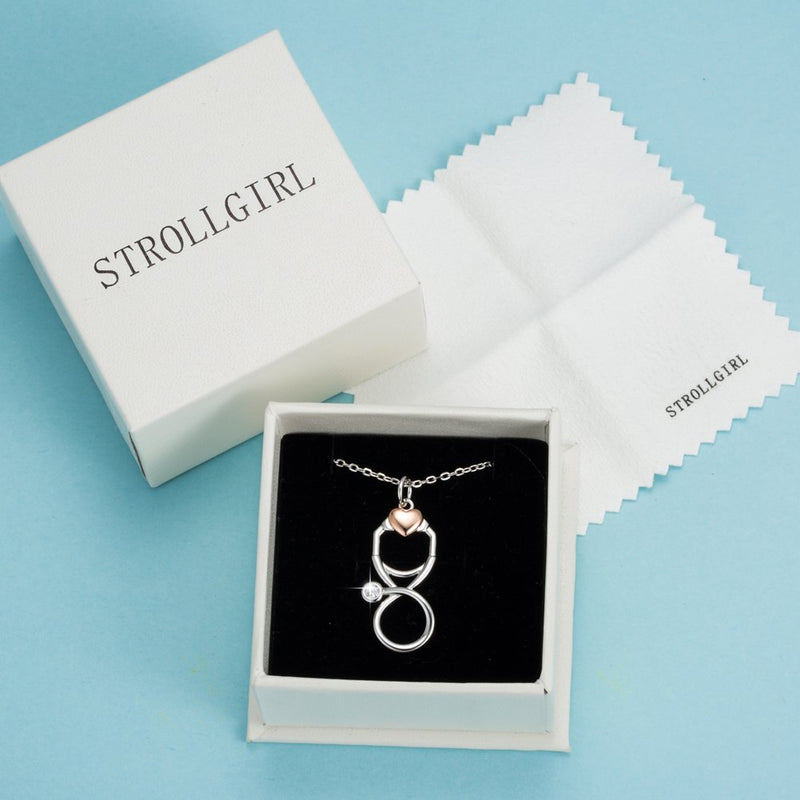 [Australia] - STROLLGIRL | Sterling Silver Stethoscope Pendant Necklace | Cubic Zirconia Stone Infinity Loop with Heart for Doctors, Nurses or Students 
