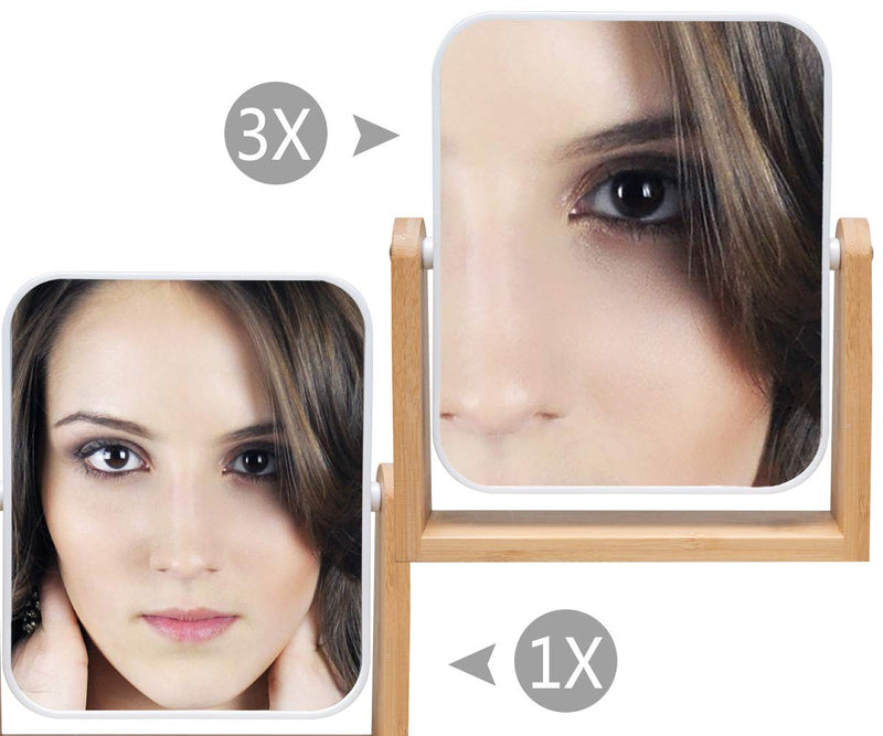 [Australia] - YEAKE Vanity Makeup Mirror with Natural Bamboo Stand,8 Inch 1X/3X Magnification Double Sided 360 Degree Swivel Magnifying Mirror,Portable Table Desk Countertop Mirror Bathroom Shaving Make Up Mirror 7.2"L x 6"W(rectangle) 
