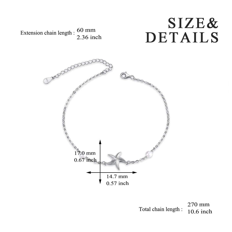 [Australia] - POPLYKE 925 Sterling Silver Infinity/Cross/Mermaid/Starfish/Pearl Anklet for Women Summer Jewelry B - Starfish Anklet 