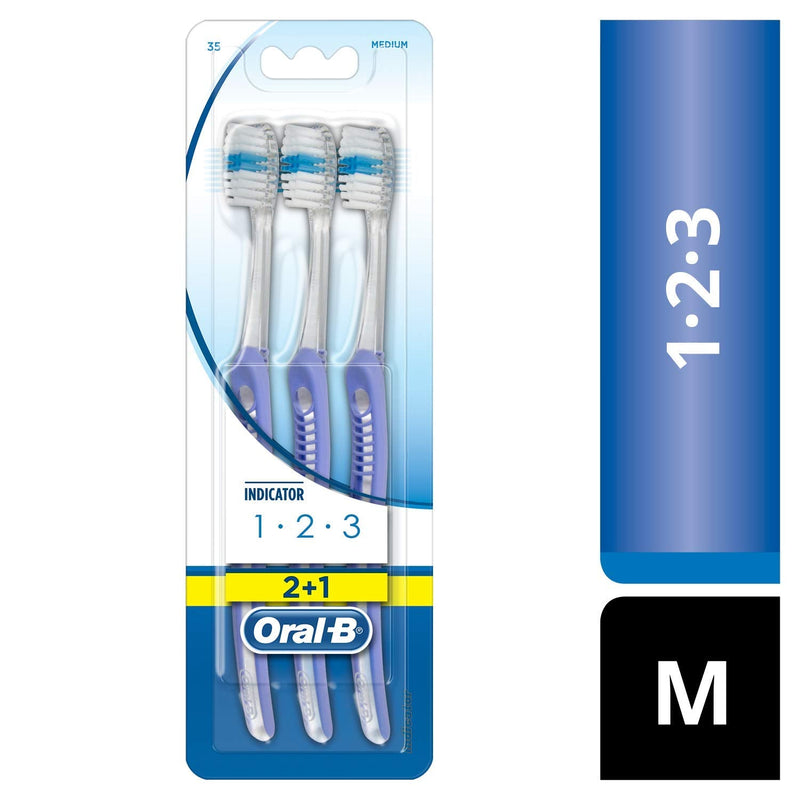 [Australia] - Oral-B Manual 1-2-3 Indicator Toothbrush Multi-coloured - Multi-coloured 3 Count (Pack of 1) 
