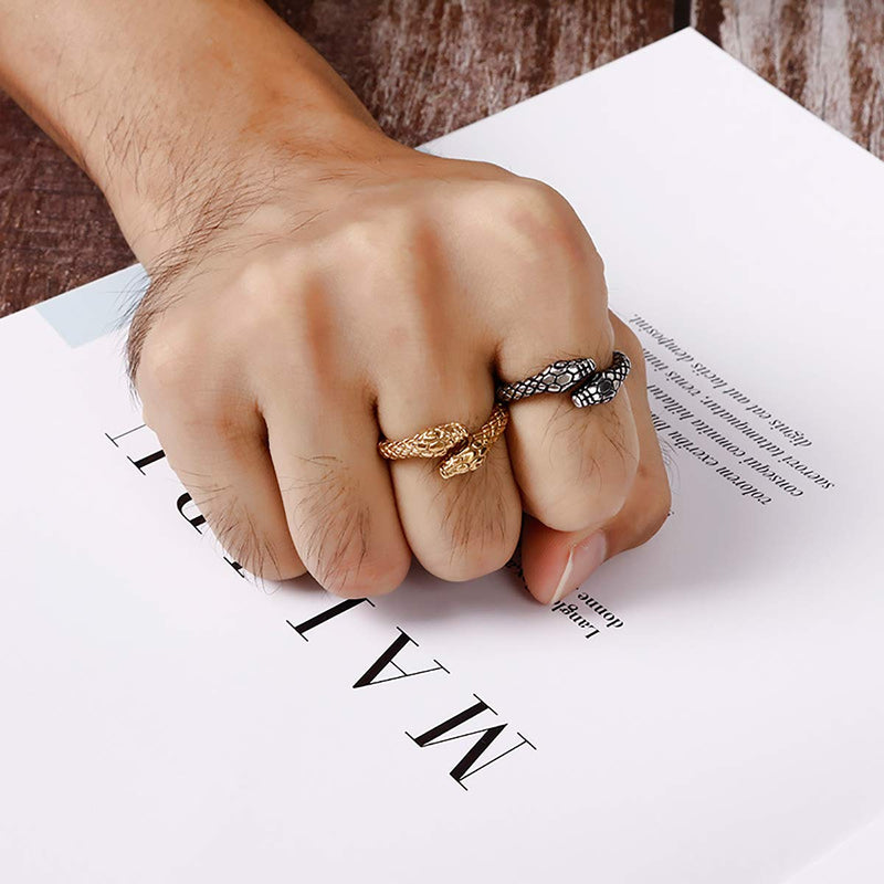 [Australia] - yfstyle Vintage Snake Ring for Men Women Stainless Steel Punk Rings Retro Gothic Double Snake Head Loop Fashion Animal Statement Ring Cool Snake Rings Gold/Silver 7 