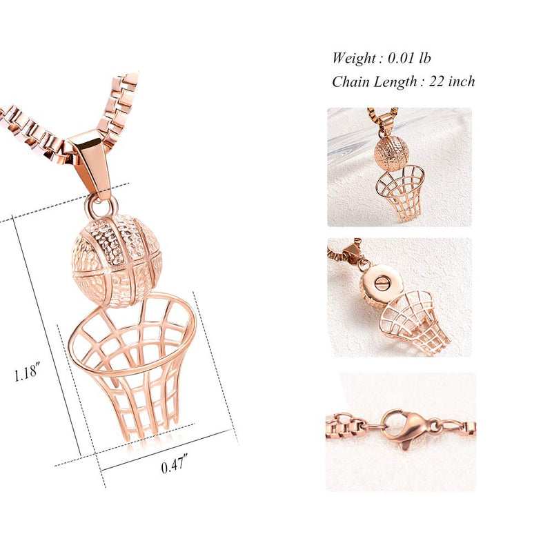 [Australia] - XSMZB Basketball Hoop Cremation Jewelry for Ashes Stainless Steel Pendant Locket Keepsake Memorial Urn Necklace for Women Men Rose Gold 