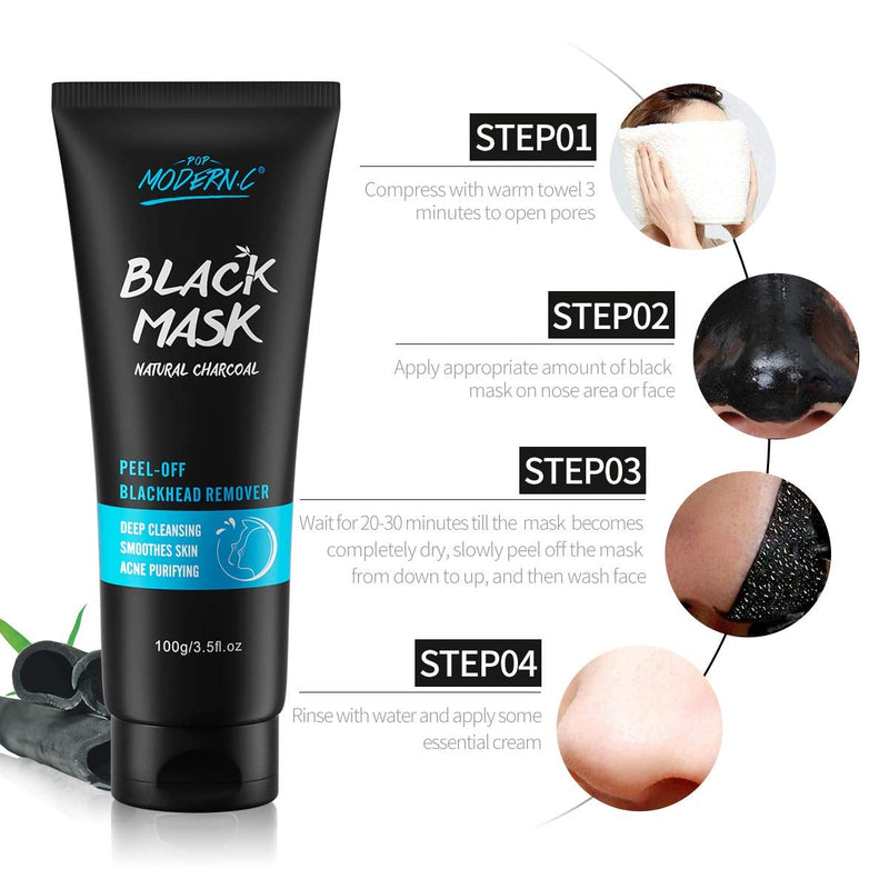 [Australia] - Peel Off Mask Black Mask Charcoal Blackhead Removal Mask Facial Black Mask Skin Cleansing, Purifying Bamboo Charcoal With Blackhead Remover Extractor Tools Kit & Mask Brush 